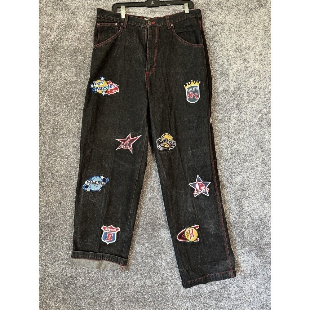 Vtg Platinum Nova Baggy Wide Y2K Jeans Mens 36X32 All Stars Fubu Patches Hiphip